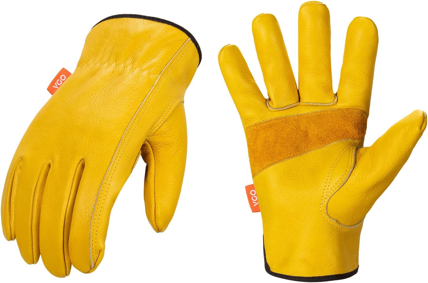 Vgo... 1-Pair Unlined Cow Grain Leather Work and Driver Gloves with Cow Split Leather Palm Patch (Size L, Gold,CA9590)