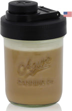 Brewing America Creamer Jar with Pouring Lid, 1 Pint (16 oz) Mason Jar with Black Wide Mouth Pour Lid, for Milk, Sugar, and Cream, 1-Pack (Black)