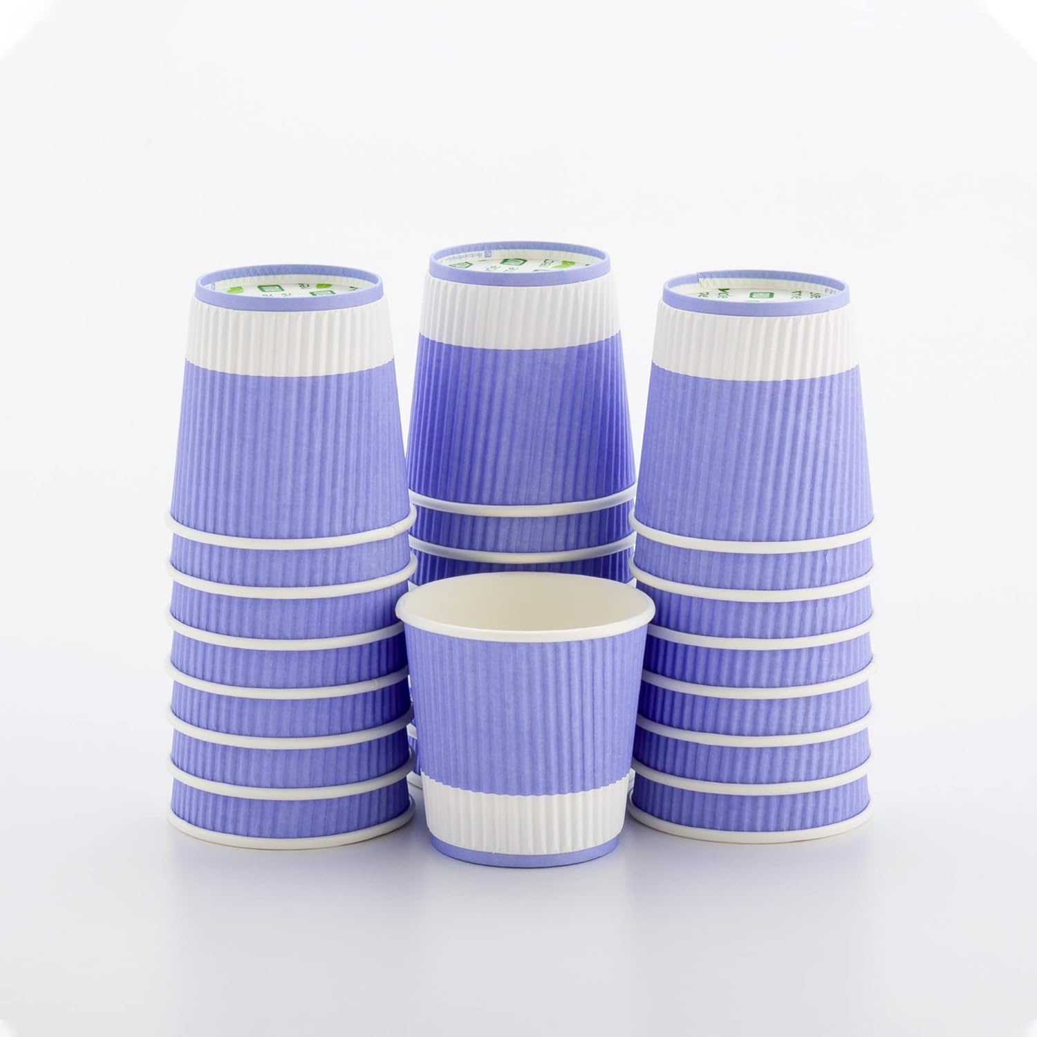 Restaurantware 4 Ounce Ripple Insulated Coffee Cups, 500 Double Wall Corrugated Light Purple Paper Tumblers, Leakproof, Non-Slip Design, Recyclable, Ribbed Surface, Matching Lids Sold Separately