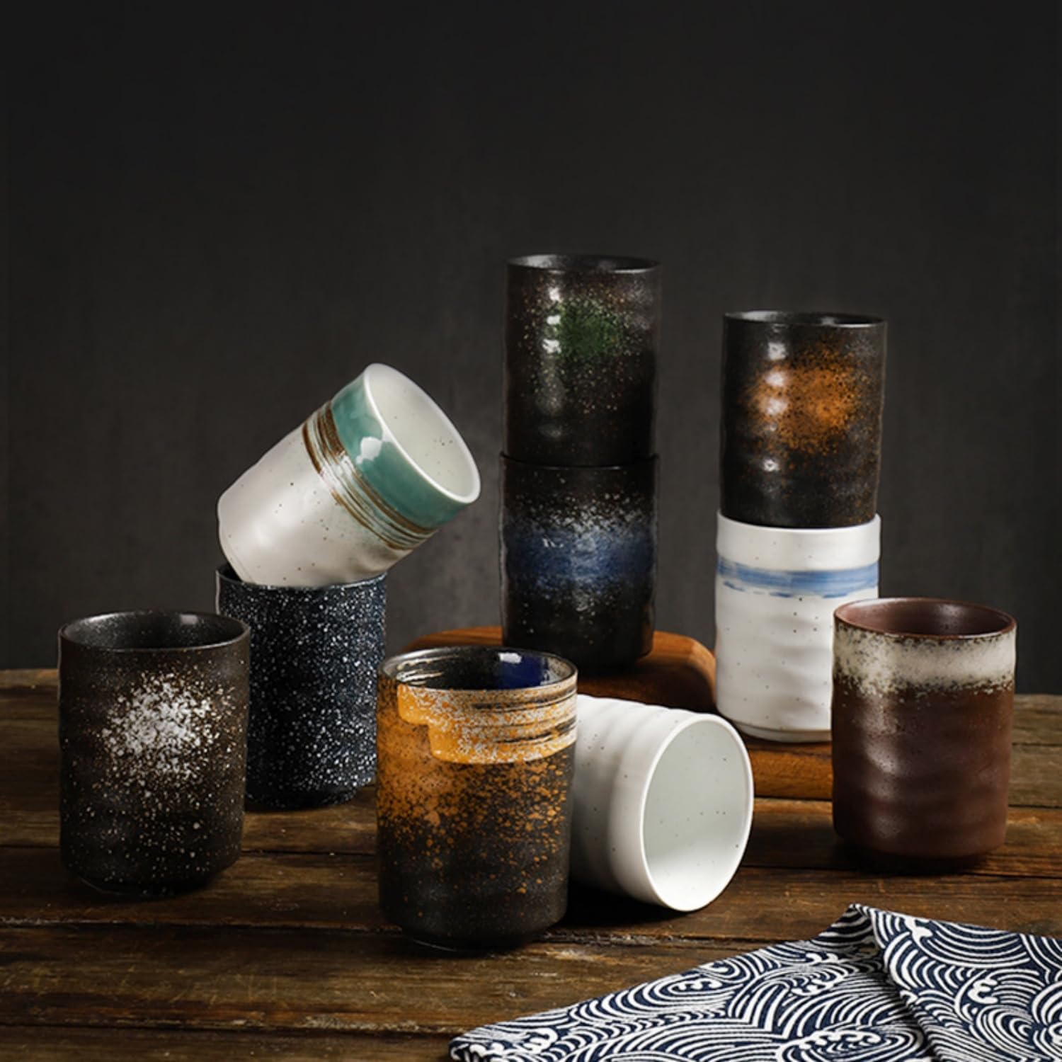 Stoneware Coffee Bar Utensil Holder Tea & Coffee Spoon & Stirrer Holder for Stir Stick Straw Teaspoon Holder Spoon Cup Small Utensil Jar (Starry night)