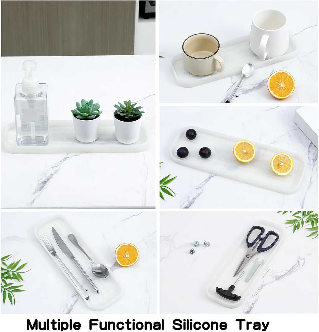 Silicone Kitchen Sink Organizer Tray for Multiple Usage,Easy Clean Sponges Holder for Kitchen Bathroom Counter or Sink,Dish Soap Dispenser,Scrubber,Bottle,Cup Translucent 12" x 4”