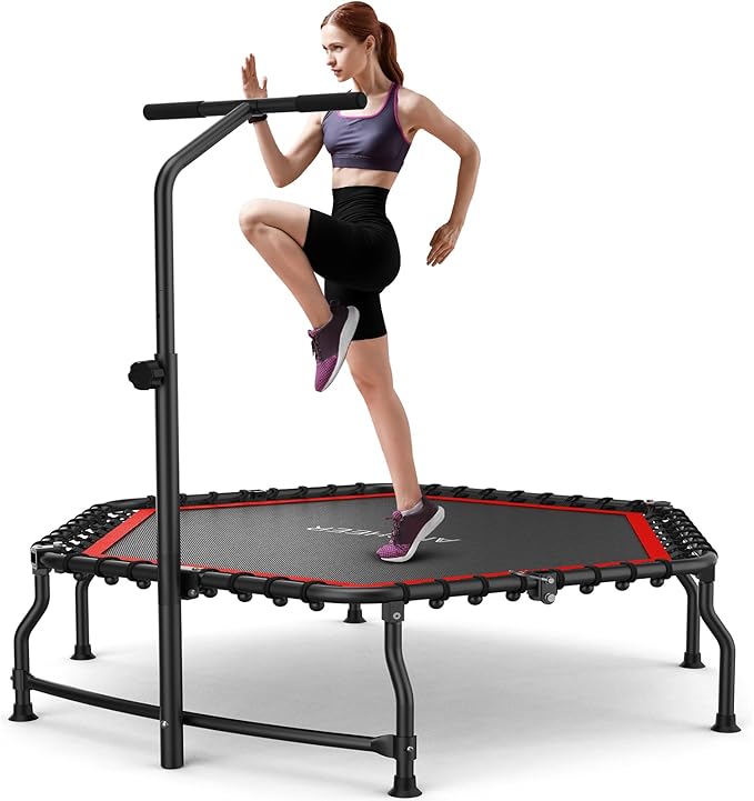 ANCHEER 50" Rebounder Trampoline for Adults- 2025 Foldable Mini Trampoline with Bar- Exercise Trampoline for Adults, Max Load 450lbs/550lbs, for Indoor/Garden Workout