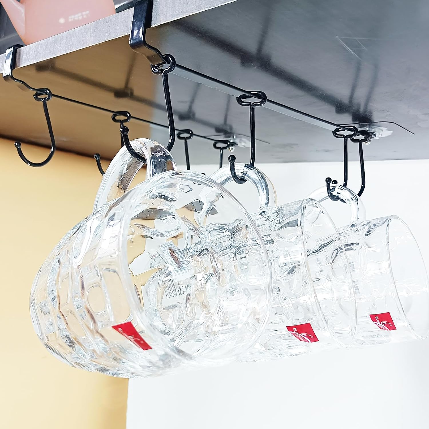 Adjustable Mug Hooks - Secure & Sturdy-Designed for Ease of Use & Durability-Ideal for Kitchens & Pantry Storage-Black Finish for a Sleek & Modern Look