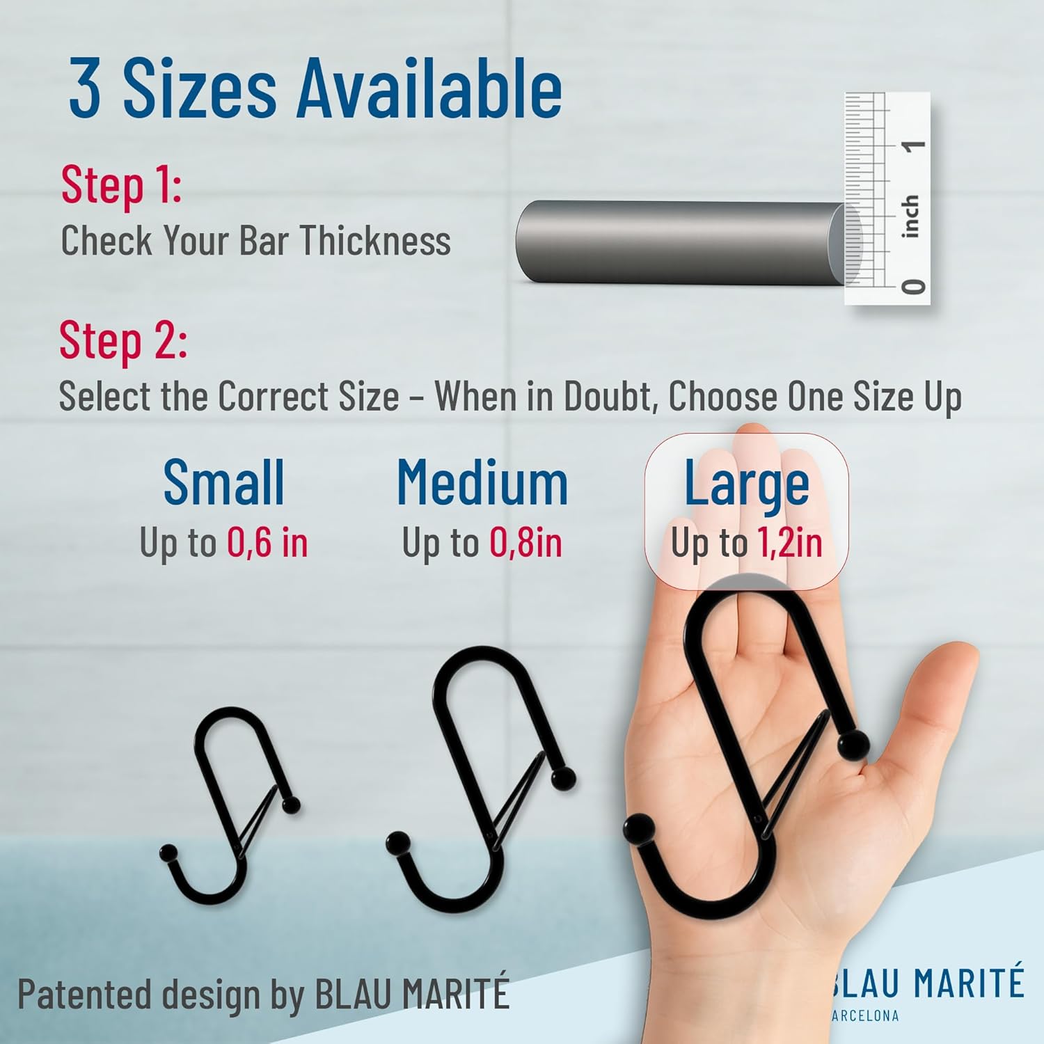 6-Pack Metal S Hooks for Hanging – Heavy-Duty S-Shaped Hook with Safety Buckle – Fits Bars up to 1.2 in – Anti-Drop S-Hooks for Closet, Wardrobes & Storage – Silver (Large)