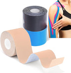 (3 Pack) Kinesiology Tape for Physical Therapy Sports Athletes–Latex Free Elastic Kinetic Tape 16ft Water Resistant Kinetic Uncut Sport Tape for Knee Pain, Shoulder Muscle & Elbow(Black+Blue+Beige)