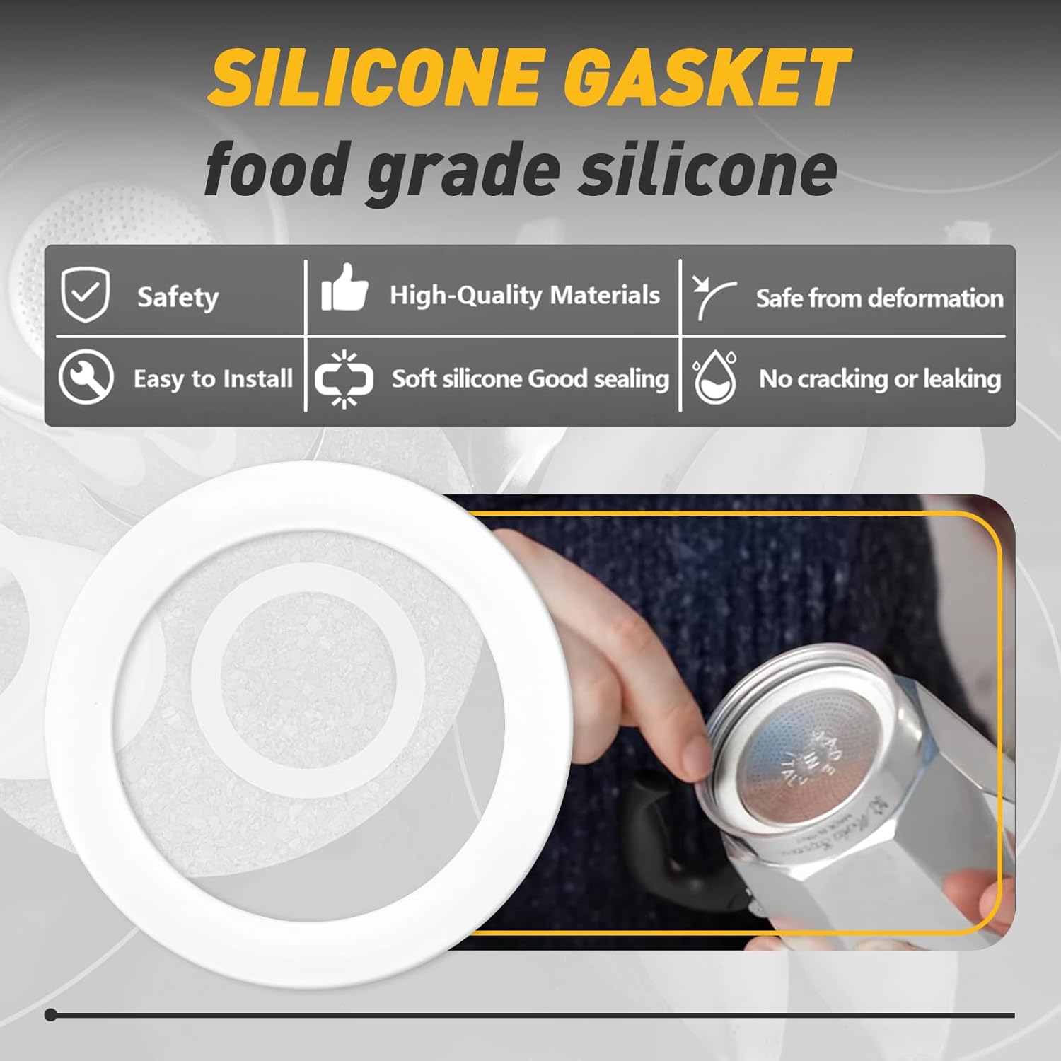 6 Pcs Gasket Seal Rings for Bialetti Moka Express Dama 6 Cups - Spare Food Grade Silicone Sealing Rings for Aluminium Stovetop Coffee Maker Pots (Better Than Rubber)