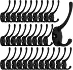 IBosins 32 Pack Black Coat Hooks Wall Mounted with 64 Screws Retro Double Hooks Utility Black Hooks for Coat, Scarf, Bag, Towel, Key, Cap, Cup, Hat
