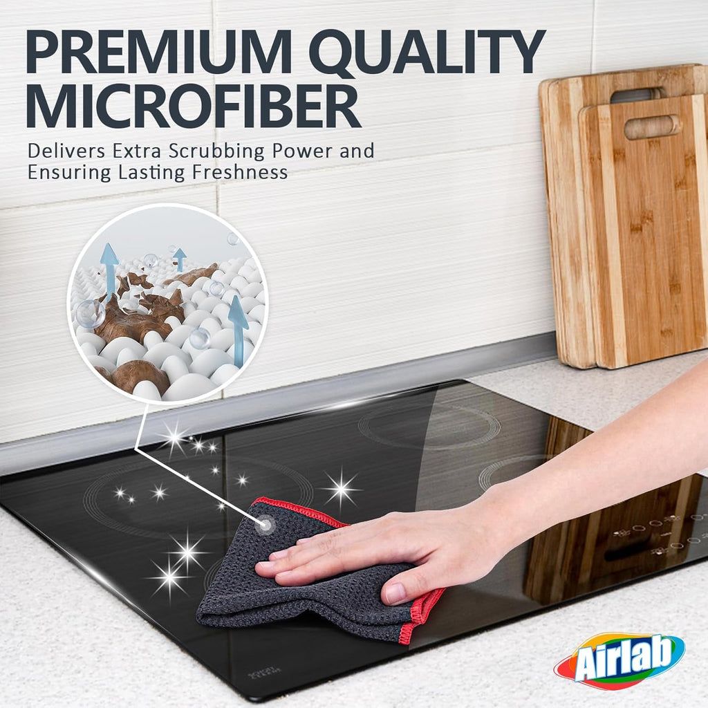 Airlab Microfiber Cleaning Cloth Waffle Weave Dust Rags for Household Kitchen Towel Absorbent Quick Drying Cleaning Rags Streak Free Lint Free, 6 Pack,12 x 12 Inches, Grey