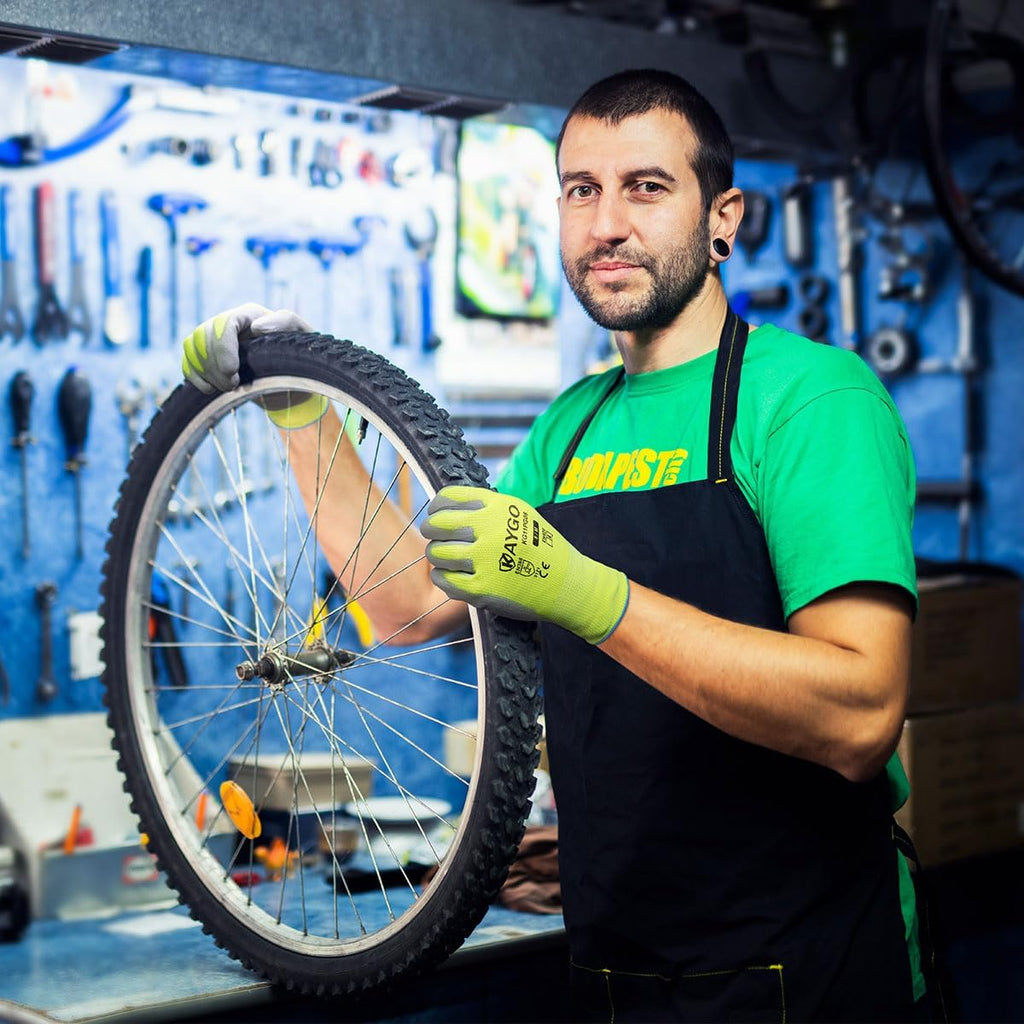 Safety Work Gloves for Men and Women PU Coated, 12 Pairs Seamless Knit Glove with Thin Polyurethane Coated Smooth Grip on Palm&Fingers, Ideal for General Light Duty Work, KG11PB Green,Large