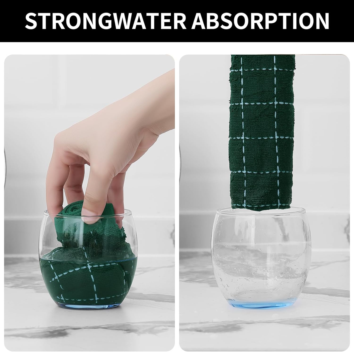 Homaxy 100% Cotton Terry Kitchen Dish Cloths, Ultra Soft and Absorbent Dish Towels for Kitchen, Perfect for Drying and Washing Dishes, 8 Pack, 12 x 12 Inches, Dark Green