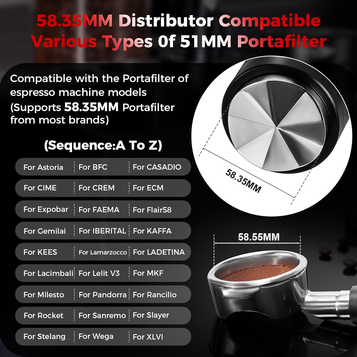 IKAPE 58.35MM Newly Upgrade Espresso Coffee Distributor, Coffee Dual-Bearing & High-Speed Distribution Tools, Adaptive Height Coffee Tamper Leveler for Over 58mm Portafilters