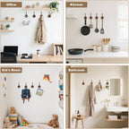 kuaima Coat Hooks Wall Mount, Round Walnut Wood Wall Hanger with Metal Double Hooks, Towel Robe Hooks Heavy Duty, Small, 4 Pcs