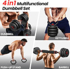 Adjustable dumbbell set,20/35/45/55/70/90lbs Free Weights set with upgraded nut, 4 in 1 Weight Set Used as Kettlebells, Barbell, Push up Stand, Fitness Exercise for Home Gym Suitable Men/Women