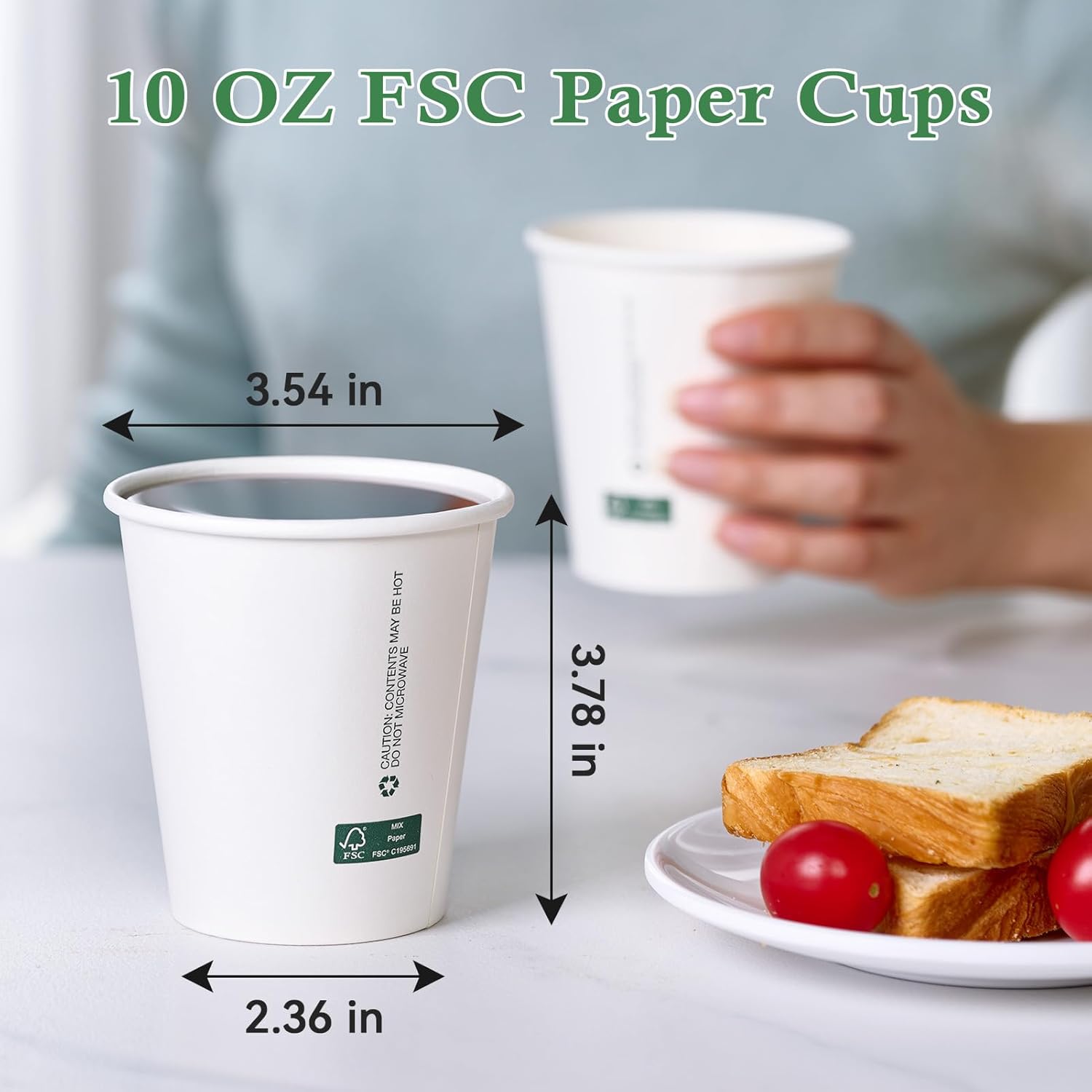 LITOPAK 210 Pack 10 oz Disposable Paper Coffee Cups, White FSC Hot Coffee Cups for Multiple Drinks for Office, Store, Home