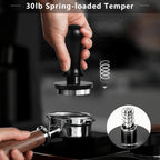 Espresso Tamper for 53mm, Stainless Steel Coffee Tamper Hammer, Spring Loaded Pounder with Comfort Grip, Manual Espresso Press Fits Breville/Sage Handle, Textured Stainless Steel Base, Black