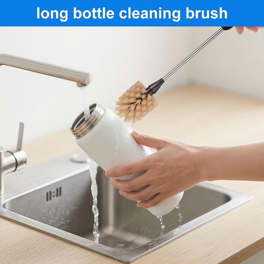 Bottle Brush, 15-inch Stainless Steel Long Handle Cleaning Brush, Kitchen Cleaning Brush, for Cleaning Water Bottles, Glasses, Baby Bottles, Glassware, Food Jars, Cups, Wine Aerators, Brown