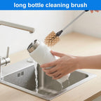 Bottle Brush, 15-inch Stainless Steel Long Handle Cleaning Brush, Kitchen Cleaning Brush, for Cleaning Water Bottles, Glasses, Baby Bottles, Glassware, Food Jars, Cups, Wine Aerators, Brown