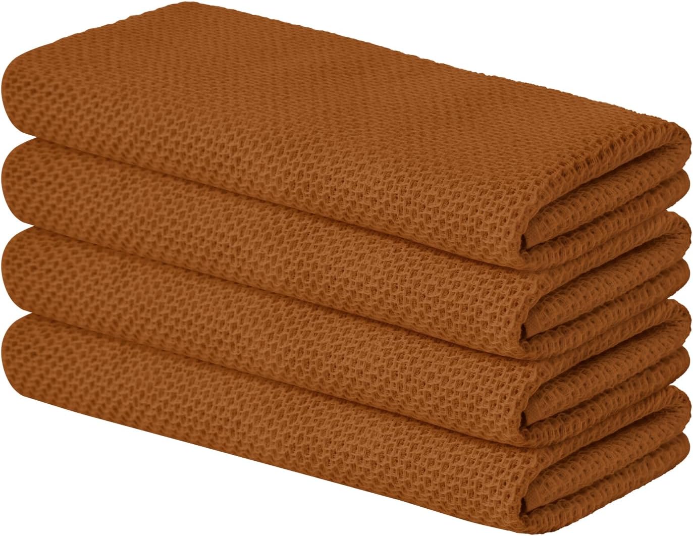 Artoid Mode 100% Cotton Caramel Waffle Weave Kitchen Dish Cloths, 13x28 Inch Ultra Soft Absorbent Quick Drying Kitchen Dish Towels Set of 4