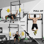 RitFit Multi-Functional Folding Squat Rack for Home Gym, 2.36'' x 2.36'' Wall Mounted Squat Rack with Attachments - Space Saving Squat Power Rack