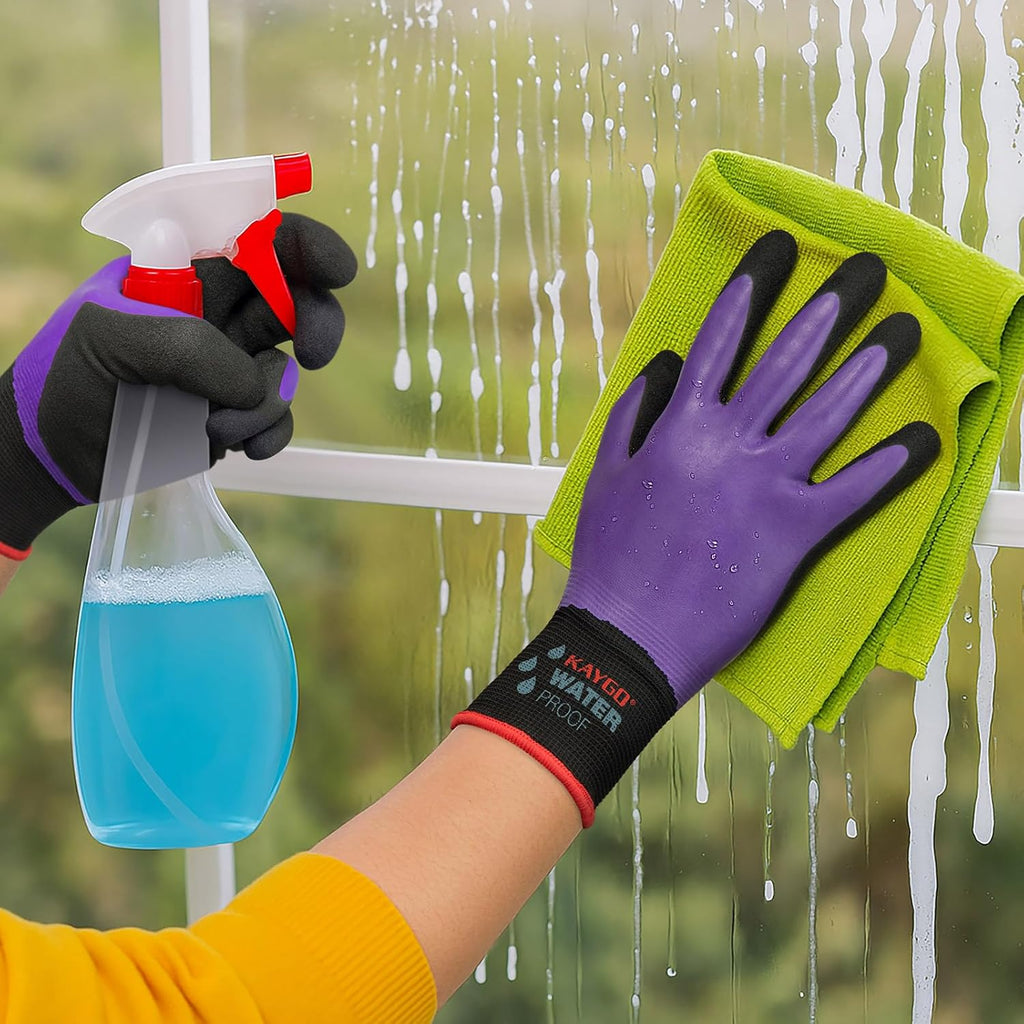 KAYGO Waterproof Work Gloves for Men and Women, Rubber Coated Non-slip Working Gloves for Garden, Outdoor Construction,KG150,Purple,S