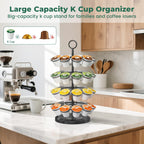 EsLuker.ly K Cup Holder Coffee Pod Organizer Carousel for Counter, Metal Storage Rack Stand for Kitchen, Rotatable 4 Tier Pod Tower Tree for 40 K Cups, Space Saving Meets Elegance, Black