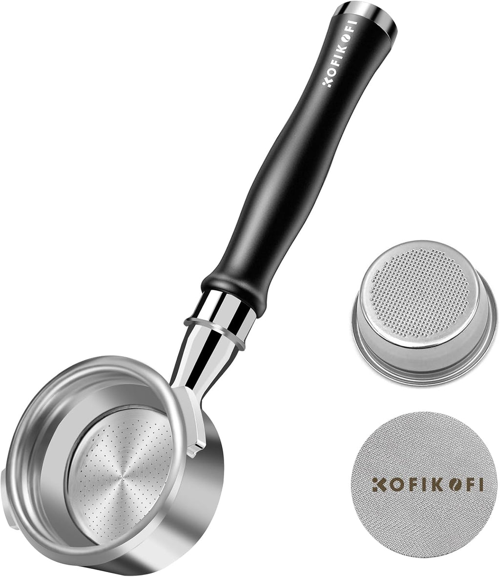 58mm Bottomless Portafilter For Gaggia, 2 Ears Flat Naked Portafilter Fits Gaggia Espresso Coffee Machines with Anodized Aluminum Handle, Stainless Steel Head,18g Filter Basket, Puck Screen Included