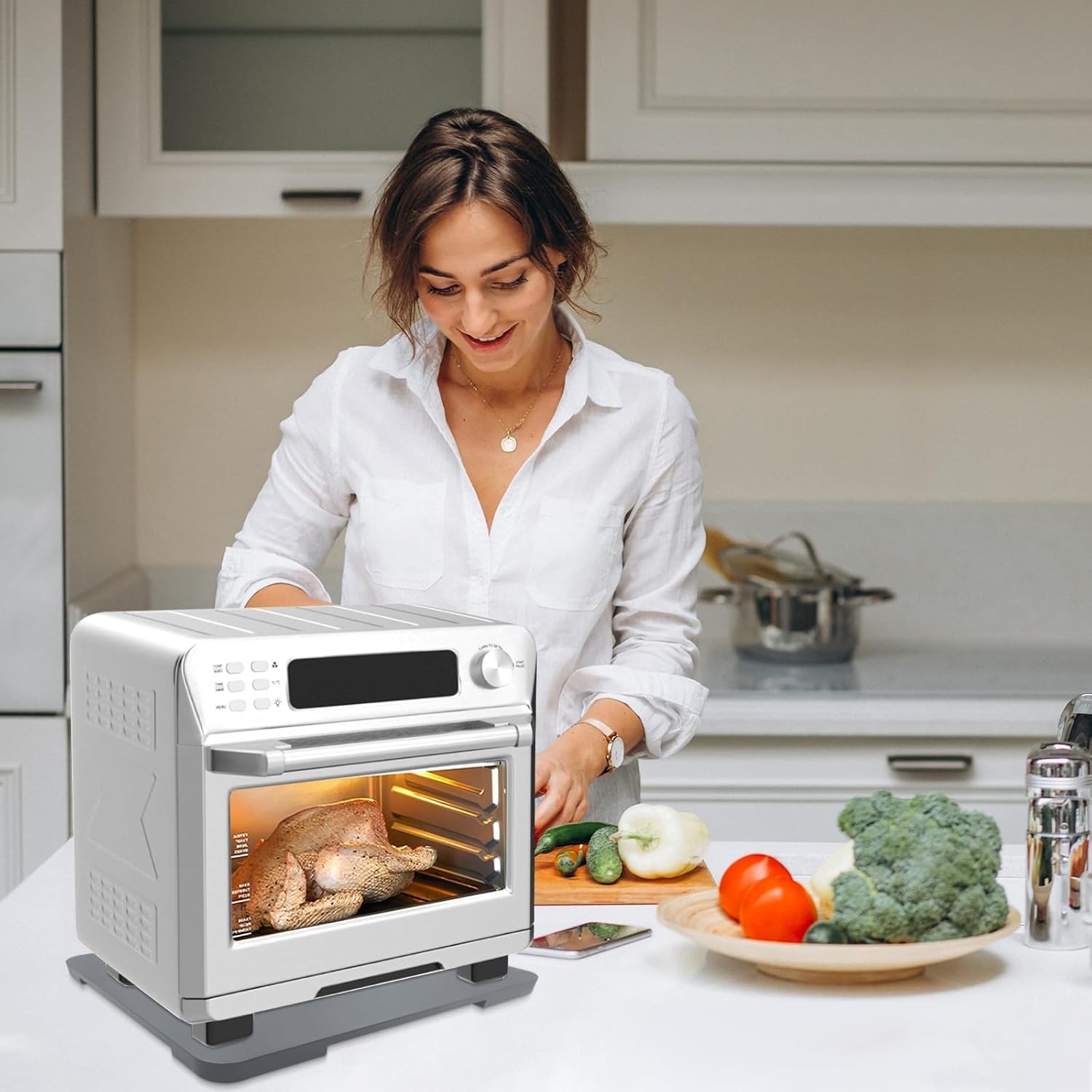 Appliance Slider 360° Rolling Tray for Coffee Maker- Bamboo Coffee Pot Slider Tray for Countertop Rotation Sliding Tray with Wheels, Appliances Mat Easily from Under the Cabinet, Gray (15.7"×13")