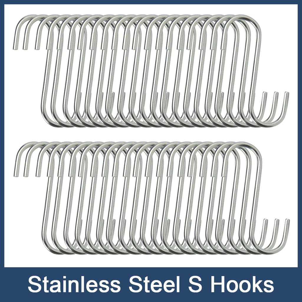 40-Pack S Hooks - Stainless Steel Heavy Duty S Hooks for Hanging pots, Pans, Plants, Coffee Mugs, Towels in Kitchen and Bathroom, Coat, Bag, Work Shop, Perfect Rack Hooks