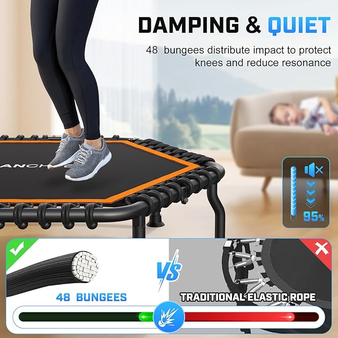 ANCHEER 50" Rebounder Trampoline for Adults With Bar, 550 LBS Mini Trampoline Quiet Exercise Bungee Jumping Cardio Trainer Workout