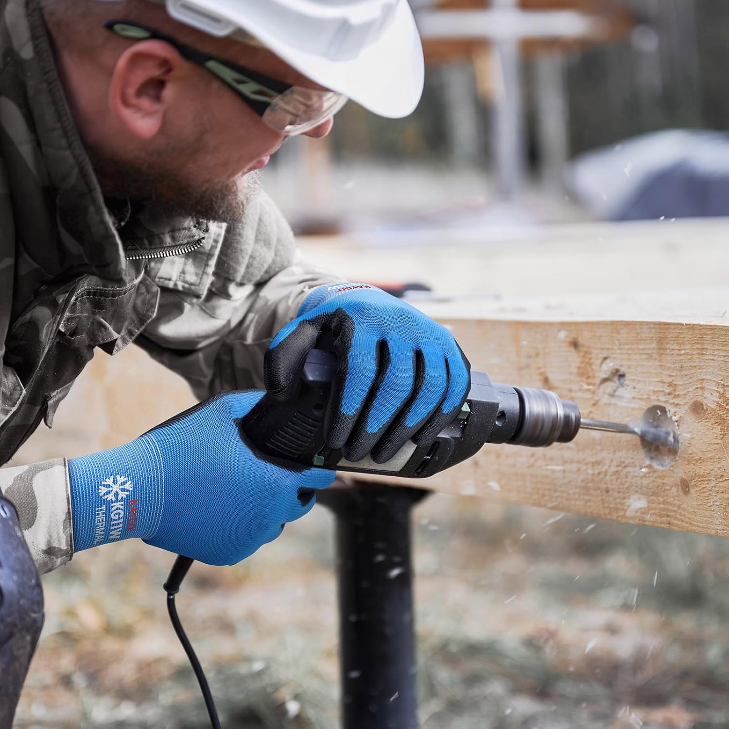 KAYGO Winter Work Gloves for Men and Women, 12 Pairs Thermal Insulated Safety Work Gloves PU Coated, Smooth Grip on Palm & Fingers,Ideal for Freezer Work,Blue,L