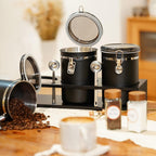 Yangbaga 3x63OZ Sugar Coffee Canisters with Shelf, 304 Stainless Steel Coffee Station Container for Ground Coffee Bean Storage with Airtight Locking Clamp&Scoop, Cereal Containers Storage for Kitchen