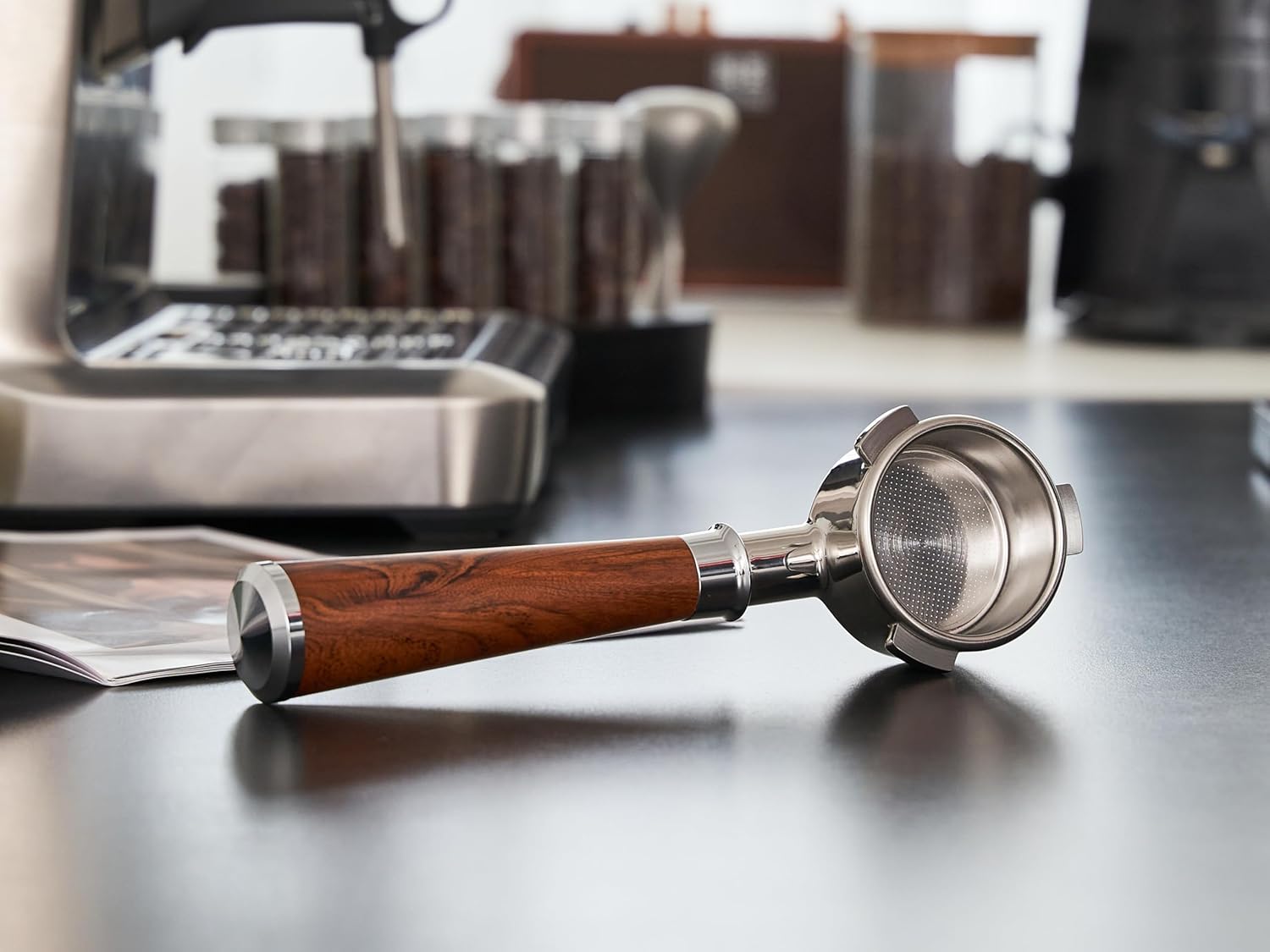 54mm Bottomless Portafilter with Puck Screen | Fits for 54mm Breville Machines | Stainless Steel portafilter and Mahogany Handle|Espresso Machine Accessories(Mahogany)