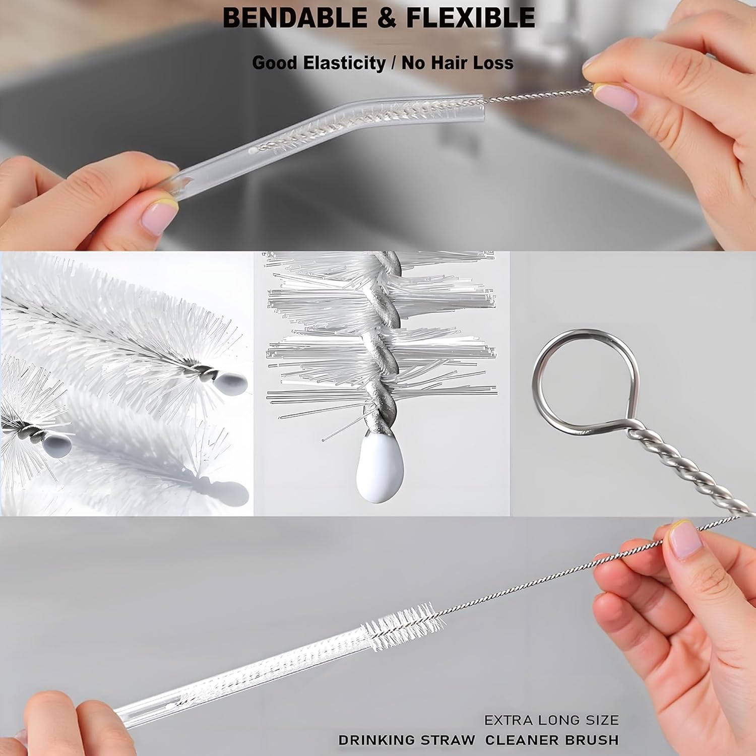 Milk Foamer Hose Brush, Long Thin Nylon Tube Cleaning Brushes Ideal for Espresso & Coffee Machine Attachments,Stainless Steel Straw Cleaning Brushes Test Tube 11.8 Inch Long and Flexible Handle