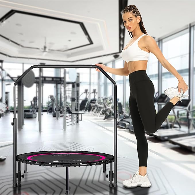 DARCHEN 400LBS Rebounder Trampoline for Adults, Indoor Mini Trampoline Silent Fitness Trampoline Small Bungee Rebounder Jumping Cardio Trainer Workout Exercise Workout with Handrail Bar [40 Inch]