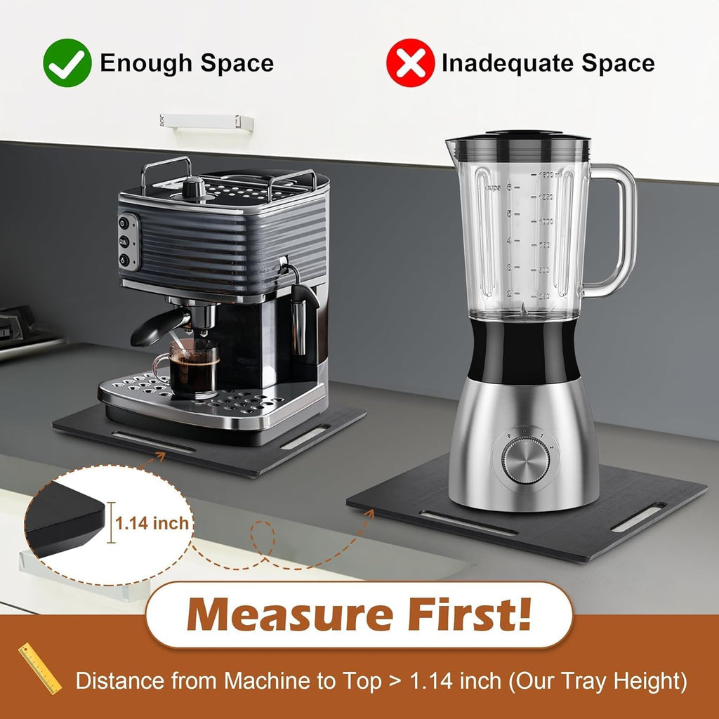 Joy&Grace Appliance Slider for Kitchen Appliances 360° Rolling Sliding Tray for Coffee Maker Countertop, Bamboo Coffee Pot Slider Rolling Tray (Black, Medium 14.5" x 10")