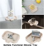 Silicone Bathroom Soap Dishes with Drain Spout-Bathroom and Kitchen Sink Organizer,Sponge Holder,Dish Soap Tray,Perfect for Dispenser,Scrubber,Bottle,Cup on Sink or Counter-Tapioca 4.9"×3.2"