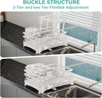 2 Tier Large Dish Drying Rack - Extendable Dish Rack, 2-in-1 Anti-Rust Stainless Steel Dishrack for Kitchen Counter and Sink, Dish Strainer with Utensil Holder & Cup Holder(White)