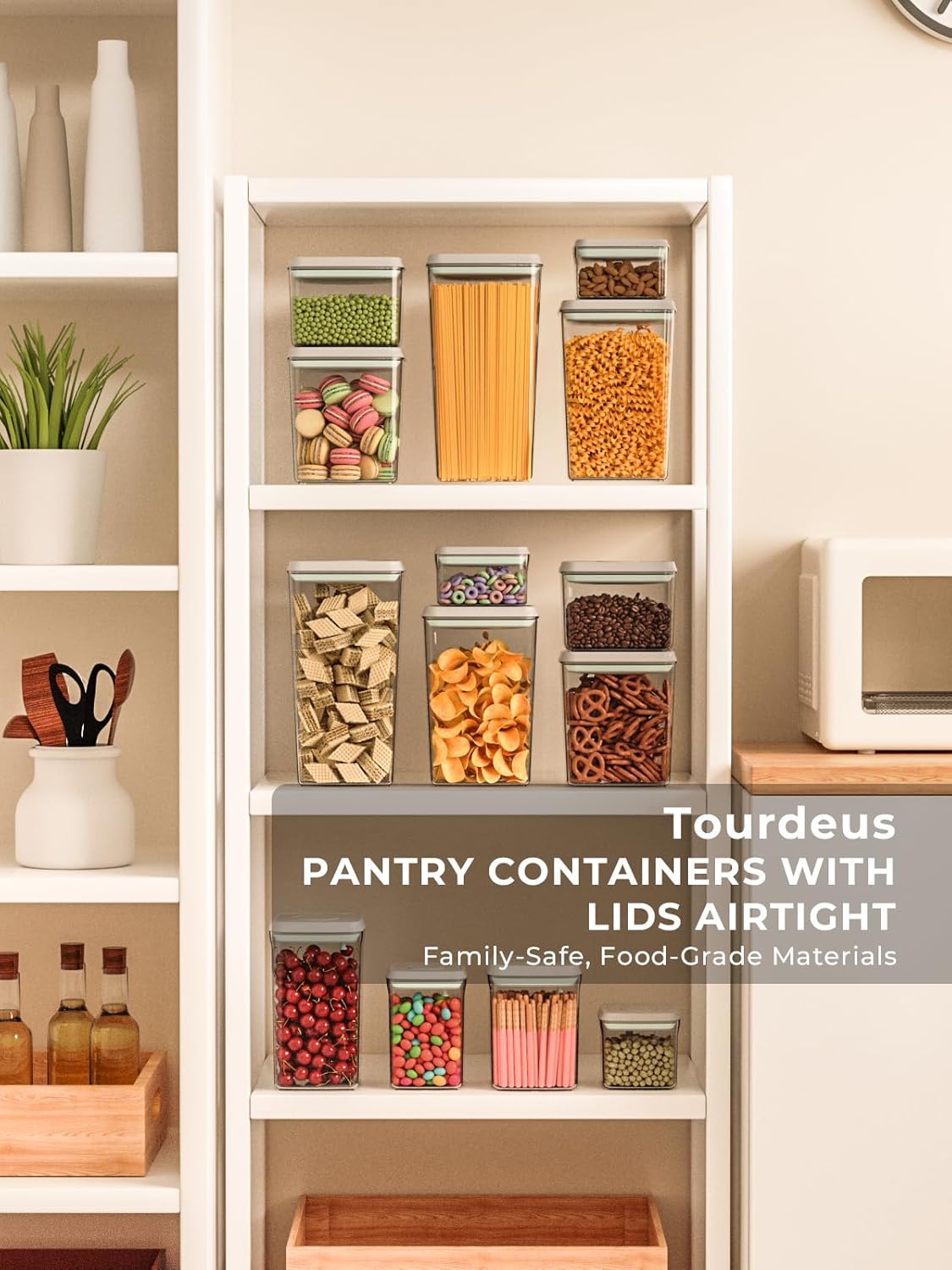 Pop Storage Set – 4 Pack Airtight Food-Grade Containers with Lids, BPA-Free, with Measurement Marks for Flour, Sugar, Pantry Organization