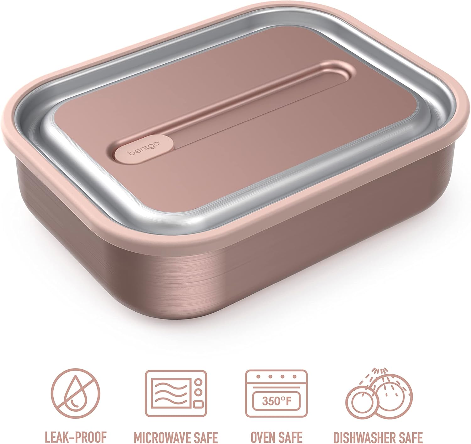 Bentgo MicroSteel Leak-Proof Lunch Box - Microwave-Safe, Oven-Safe, Bento-Style Container with Removable Divider, Airtight Lid, Sustainable Design, Odor & Stain Resistant (Rose Gold)