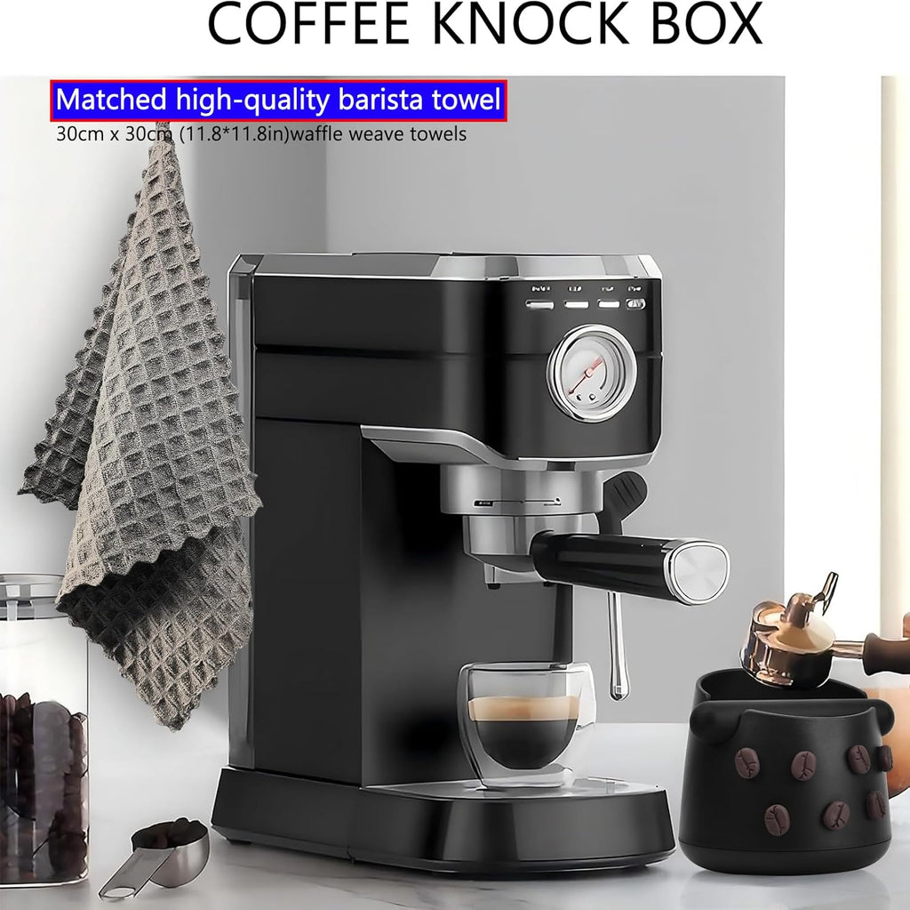 Coffee Knock Box, Espresso Knock Box with Barista Towels, Coffee Grounds Container Disposal,Removable Knock Bar and Non-Slip Base, Espresso Machine Accessories,Black, JDHAVMOS
