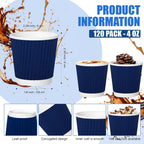 500 Pack Paper Espresso Coffee Cups, 4 oz Disposable Coffee Cups,Corrugated Insulated Ripple Wall, Paper Ripple Cup for Coffee, Hot Chocolate and Hot Tea Drinks -Navy