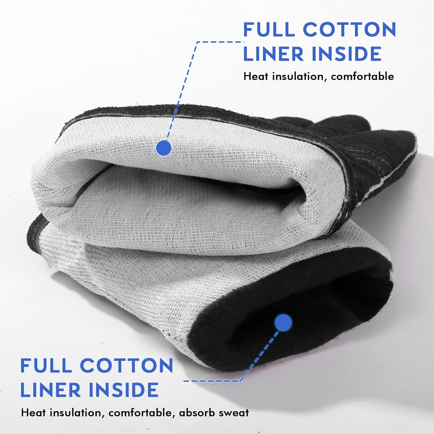 QeeLink Welding Gloves - Heat Resistant Leather and Fireproof Stitching for Fireplace Fire Pit Wood Stove BBQ Gardening Gear