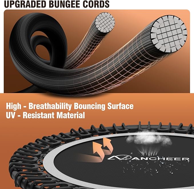 ANCHEER 40/48" Mini Trampoline with Upgraded Bungee Cords, 550LBS Capacity, Adjustable Foam Bar & Resistance Ropes, Indoor/Outdoor Rebounder for Adults