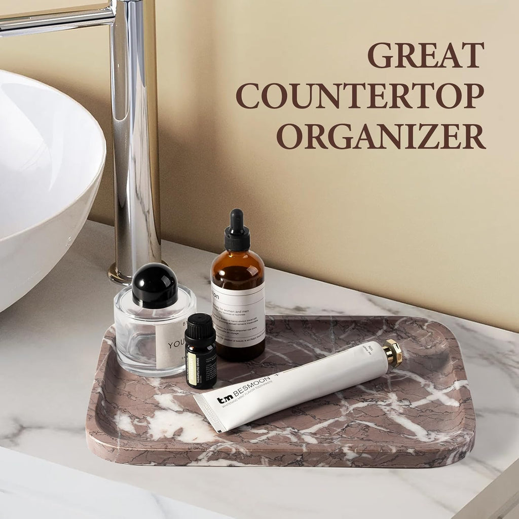 Koville Marble Tray, 12"x8" Marble Vanity Tray for Bathroom Kitchen Countertop, Rectangular Stone Tray for Cosmetics Perfume Trinket, Decorative Catchall Trays (Lilac)