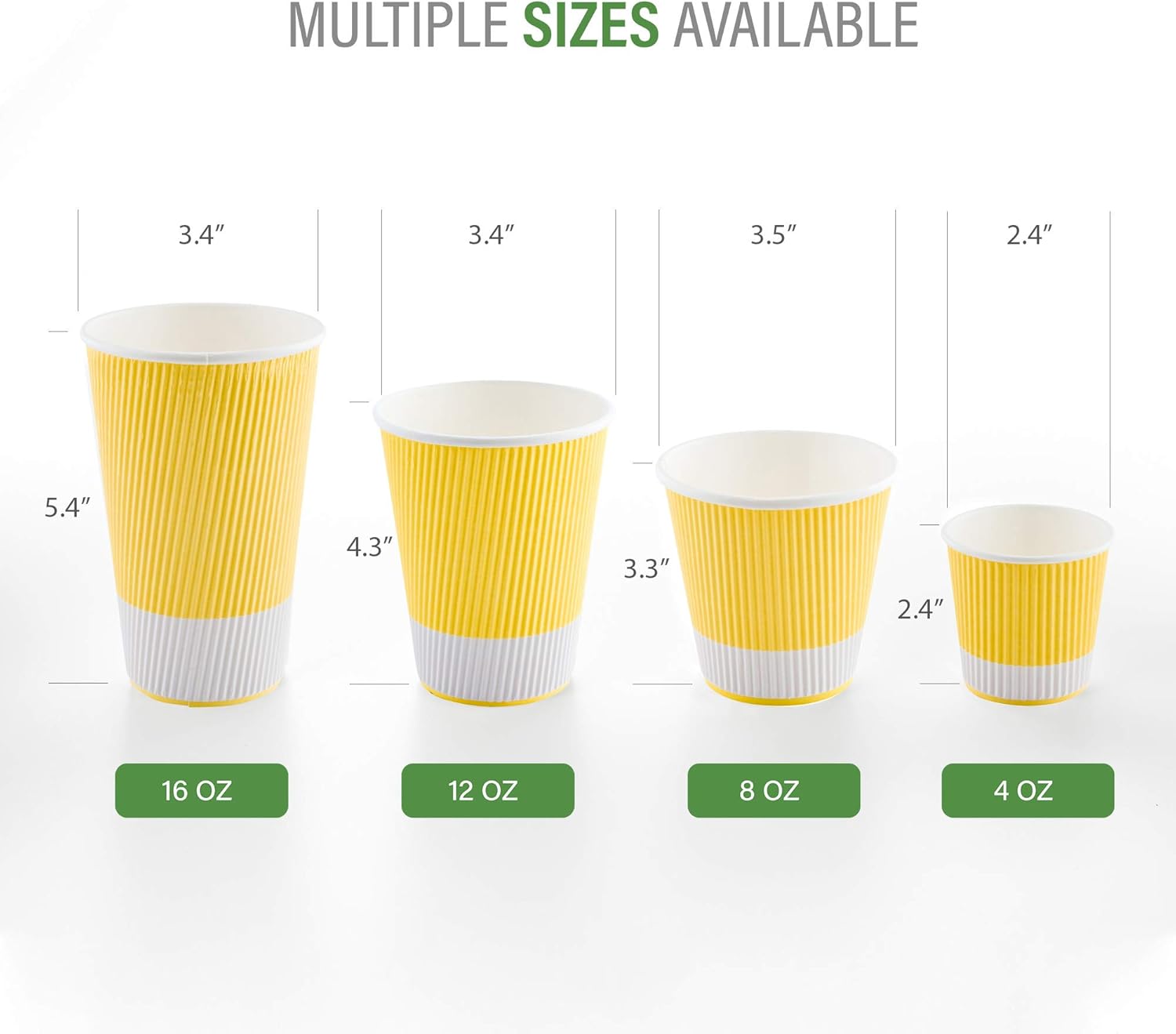 Restaurantware 8 Ounce Double Wall Disposable Coffee Cups, 500 Insulated Light Yellow Paper Tumblers with Ripple Wall Design, Lids Sold Separately for Hot Drinks like Tea, Coffee and More