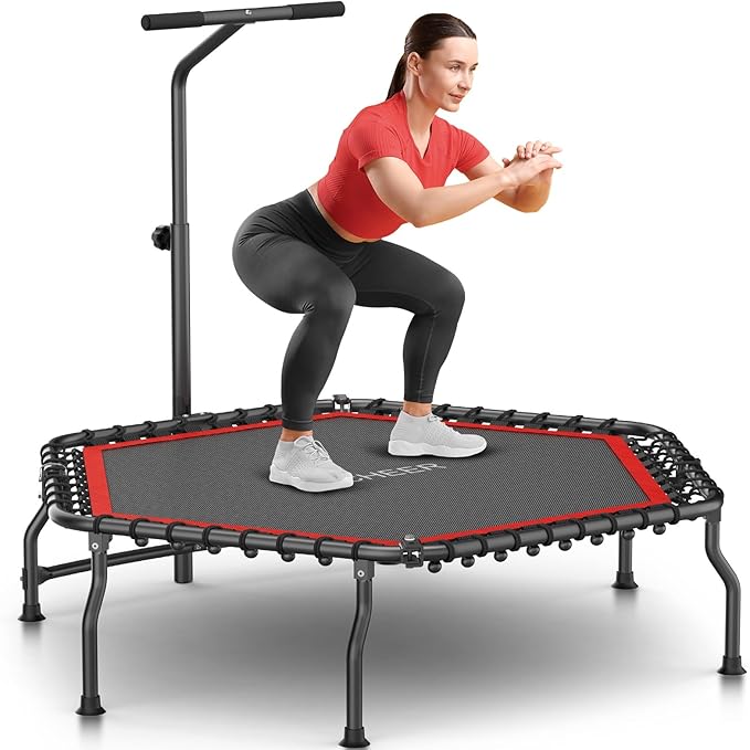 ANCHEER 50" Rebounder Trampoline for Adults With Bar, 550 LBS Mini Trampoline Quiet Exercise Bungee Jumping Cardio Trainer Workout