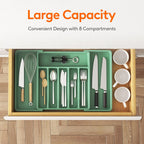 Lifewit Silverware Drawer Organizer, Expandable Utensil Tray for Kitchen, BPA Free Flatware and Cutlery Holder, Adjustable Plastic Storage for Spoons Forks Knives, Large, Green