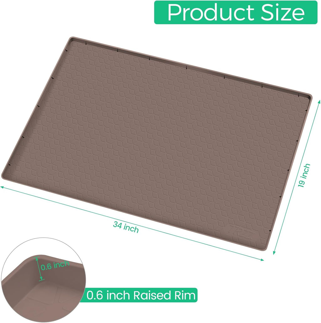 TRZZ Silicone Waterproof Under Sink Mat 34" x 19", Drip Tray and Cabinet Liner for Kitchen and Bathroom, Prevents Water Damage and Organizes Cabinets (Brown)