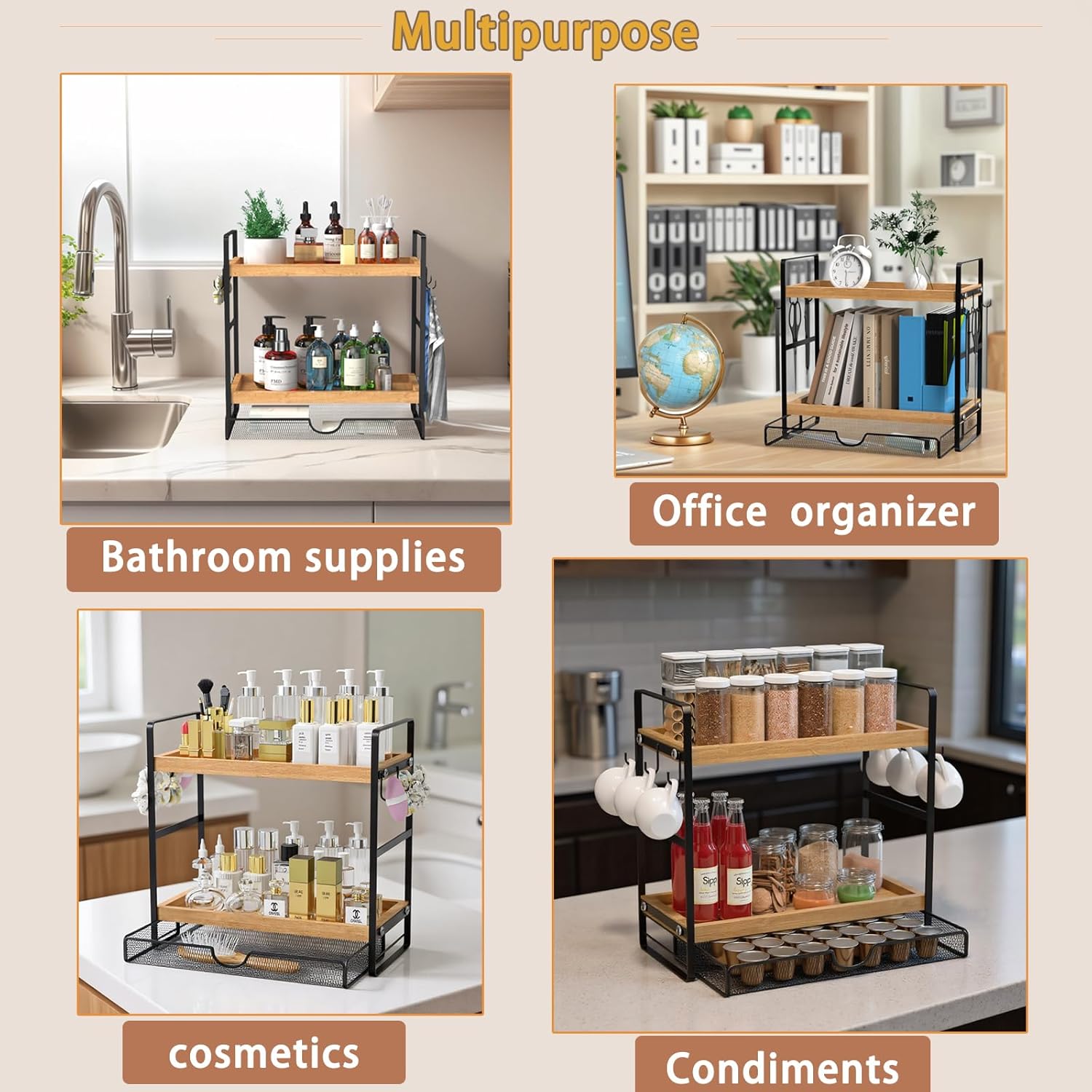 LEMIKKLE 2-Tier Coffee Station Organizer with Pod Holder and Drawer, Kitchen Countertop Organizer, Coffee Bar Accessories Station with Coffee Pod Storage, Coffee Organizer