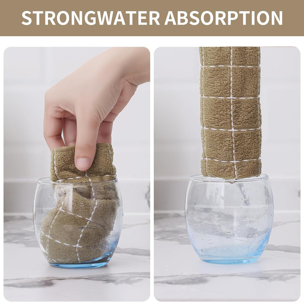 Homaxy 100% Cotton Terry Kitchen Towels(Tan, 13 x 28 inches), Checkered Designed, Soft and Super Absorbent Dish Towels, 8 Pack